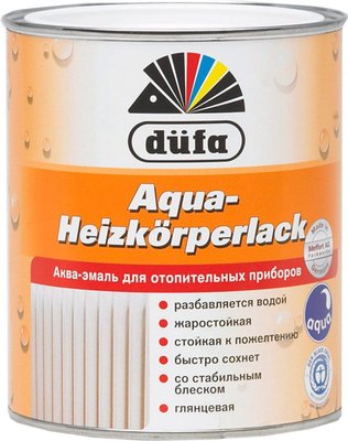Аква-емаль для опалювальних приладів Dufa Aqua-Heizkörperlack, 0,75 л, білий, глянсовий 58421 фото