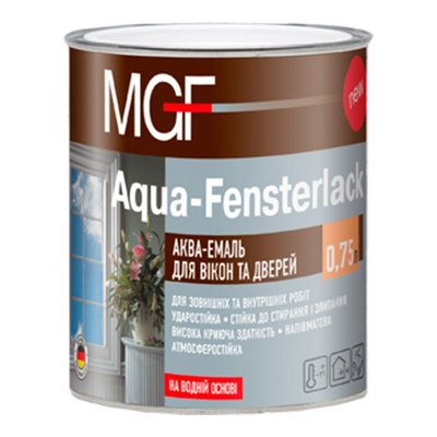 Аква-эмаль для окон и дверей MGF Aqua-Fensterlack, 0,75 л, Белый, Полуматовый 61147 фото